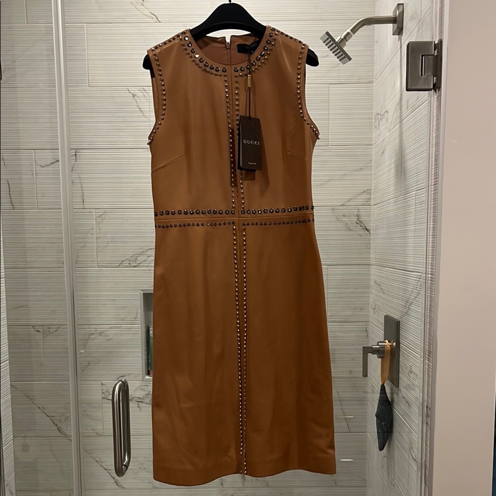 Gucci Brown Sleeveless Sheath Midi Dress